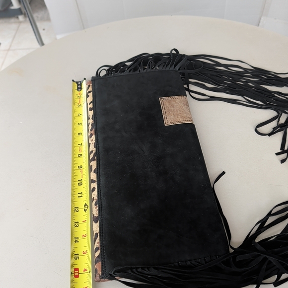 Double D Ranch Multicolor Patchwork Clutch Fringe Suede Animal Print Beads Studs - Picture 10 of 13